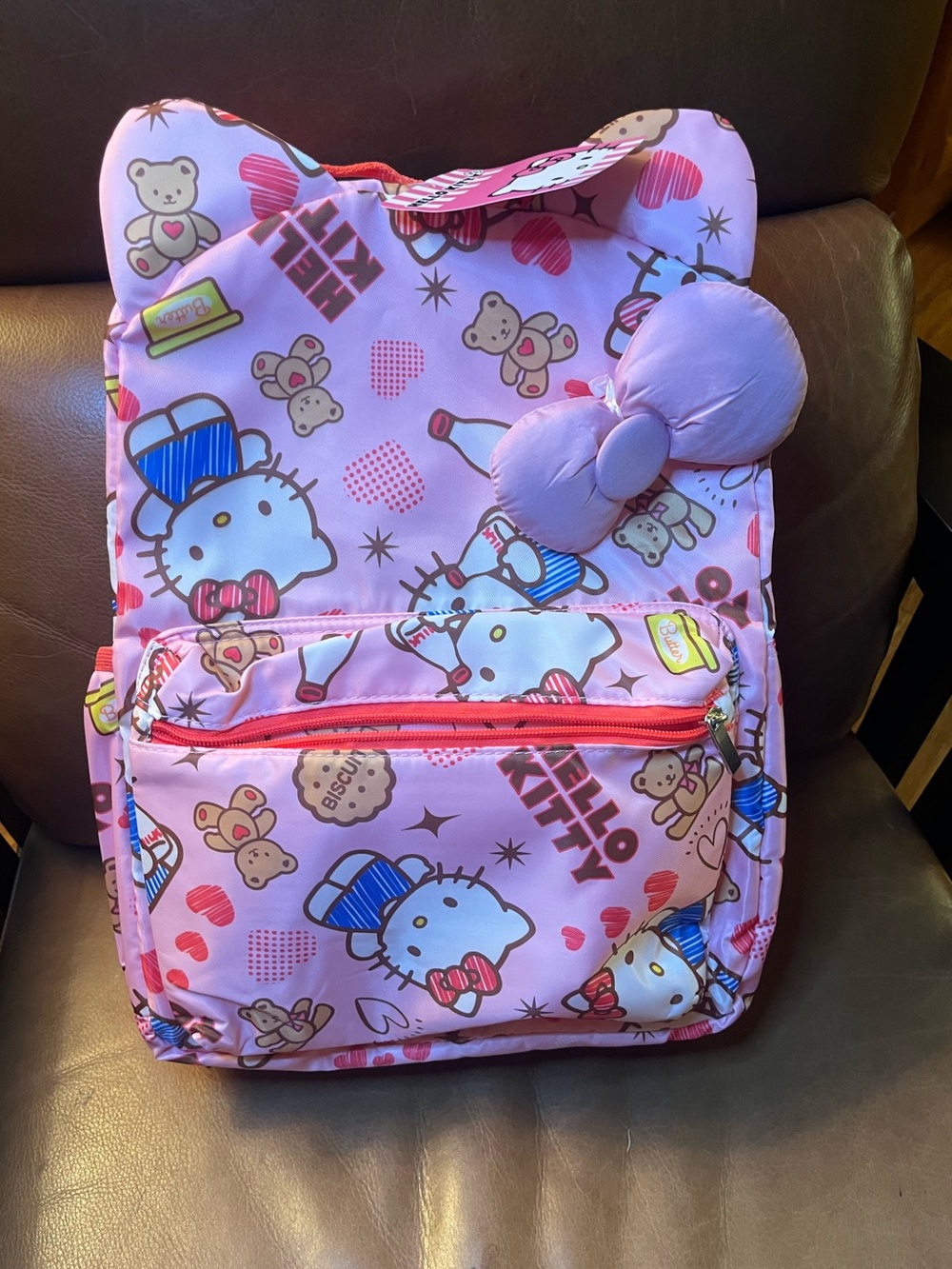 Hello Kitty Pink Kawaii Teddy Pattern Backpack with Bow NEW NWT